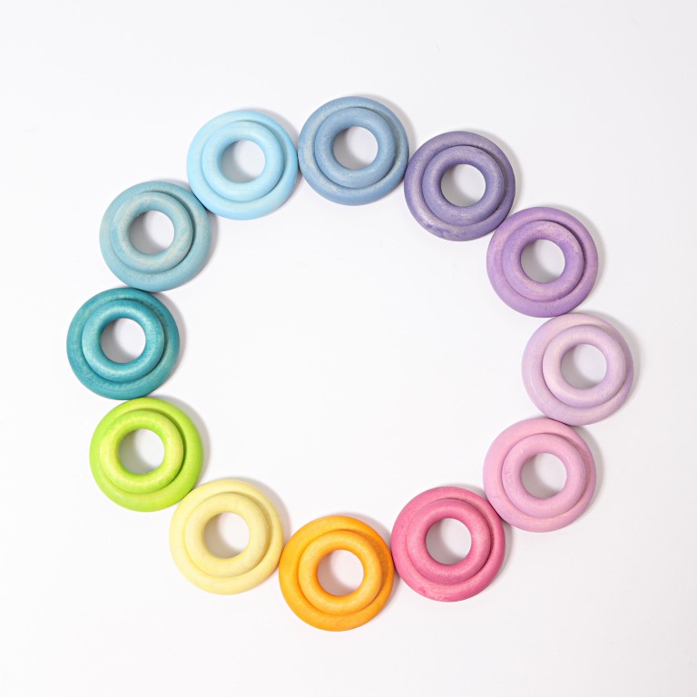Grimm's Building Rings Rainbow Pastel anelli legno 24 pezzi