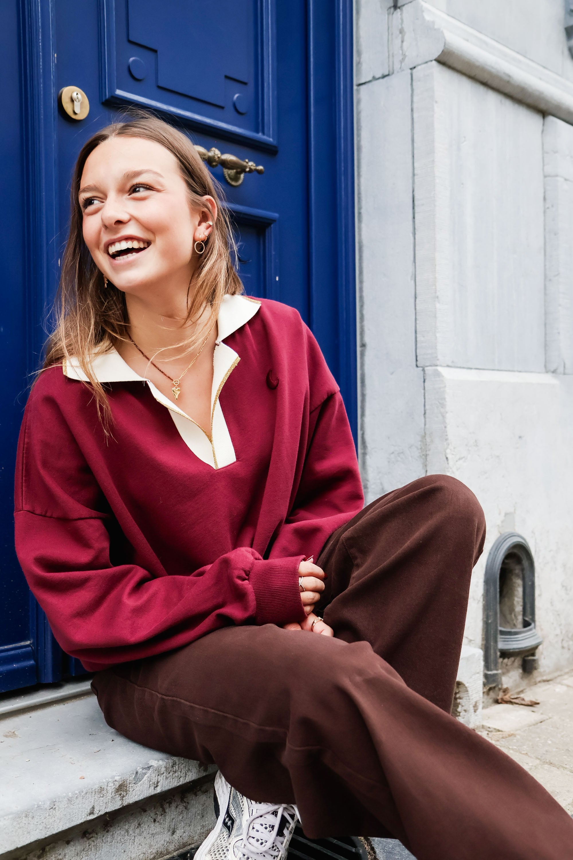 Ella and Rapha Moon felpa polo bordeaux in cotone