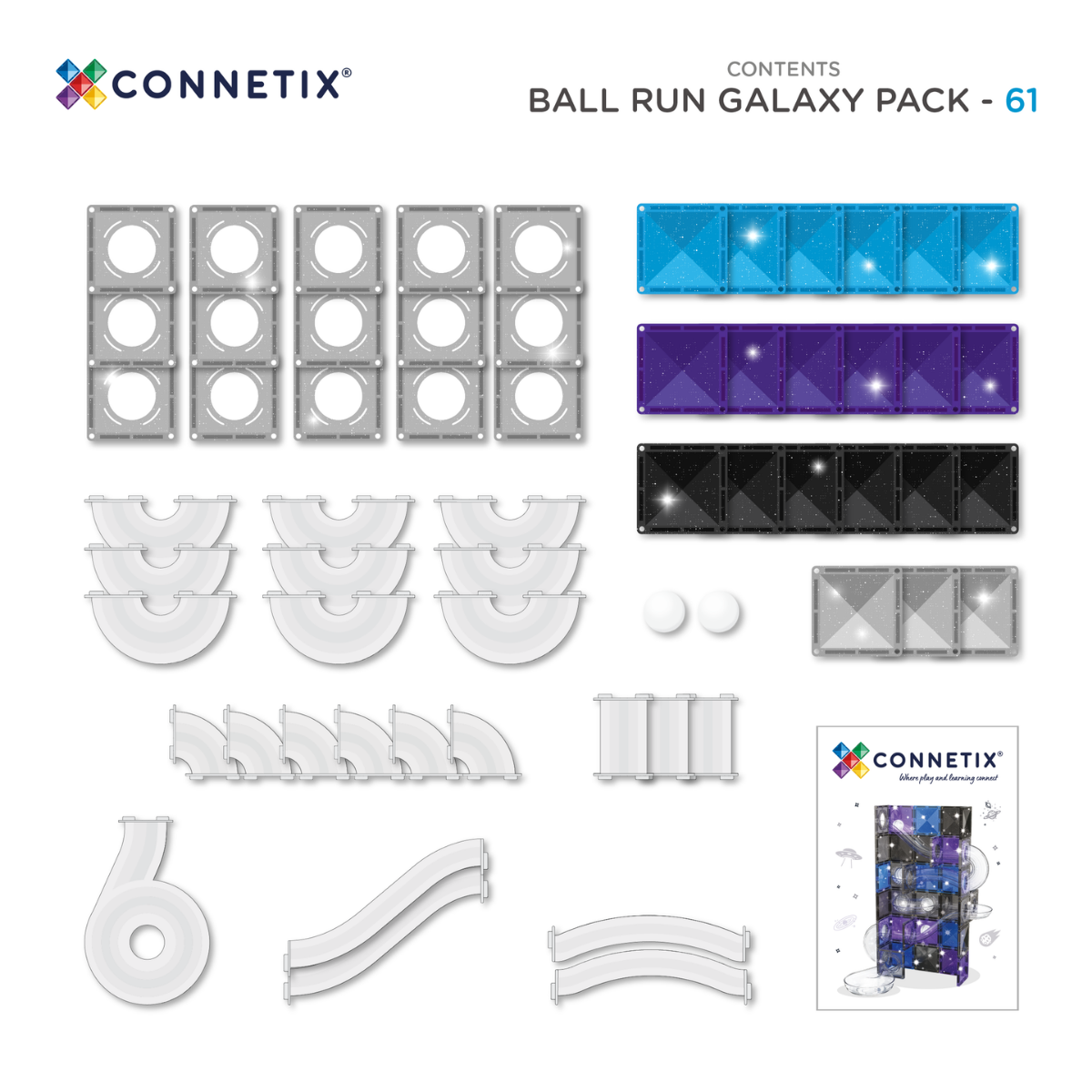 Connetix Ball Run Galaxy Pack costruzioni magnetiche 61 pezzi glitter
