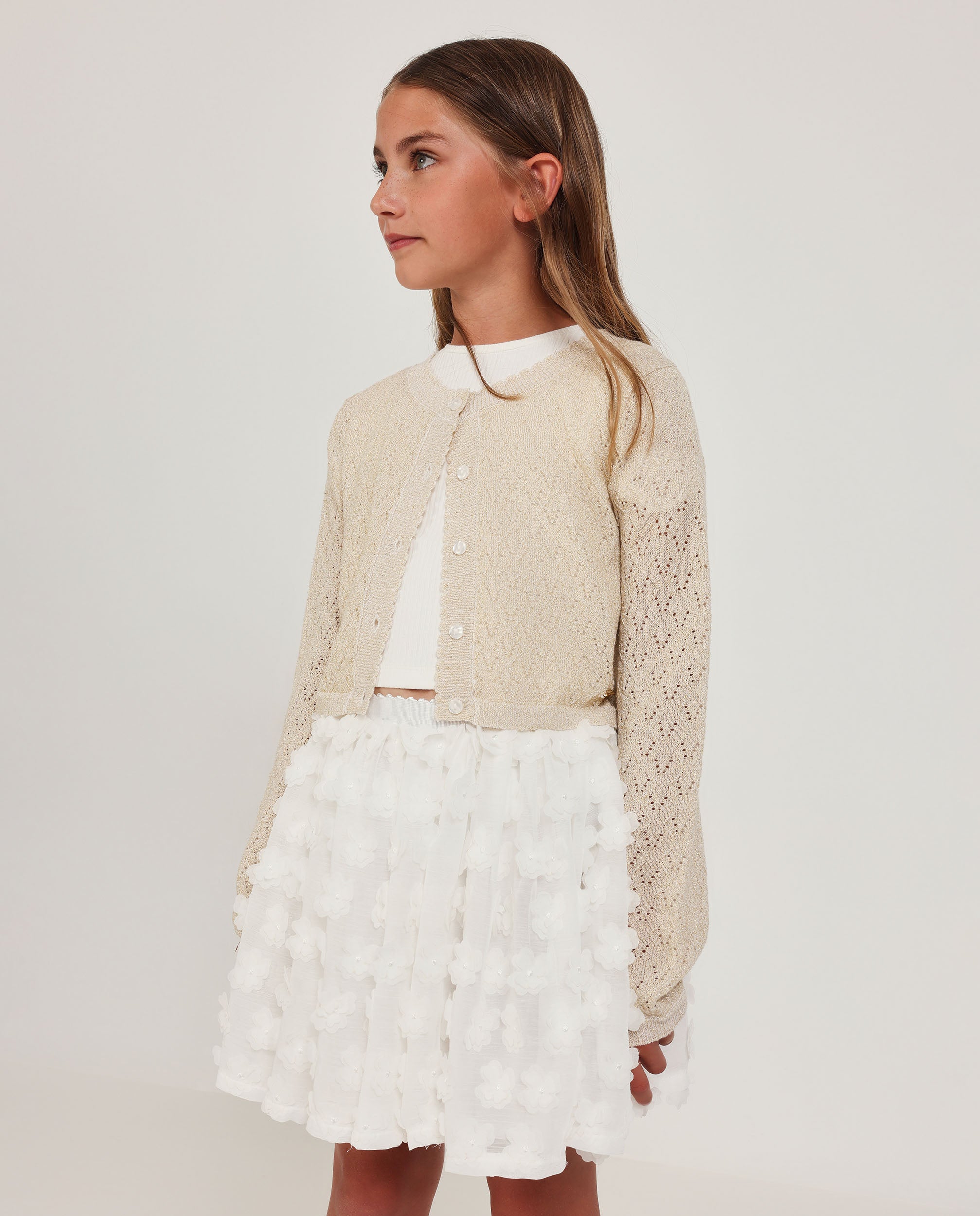 Tuc Tuc cardigan bambina beige traforato bottoni perla