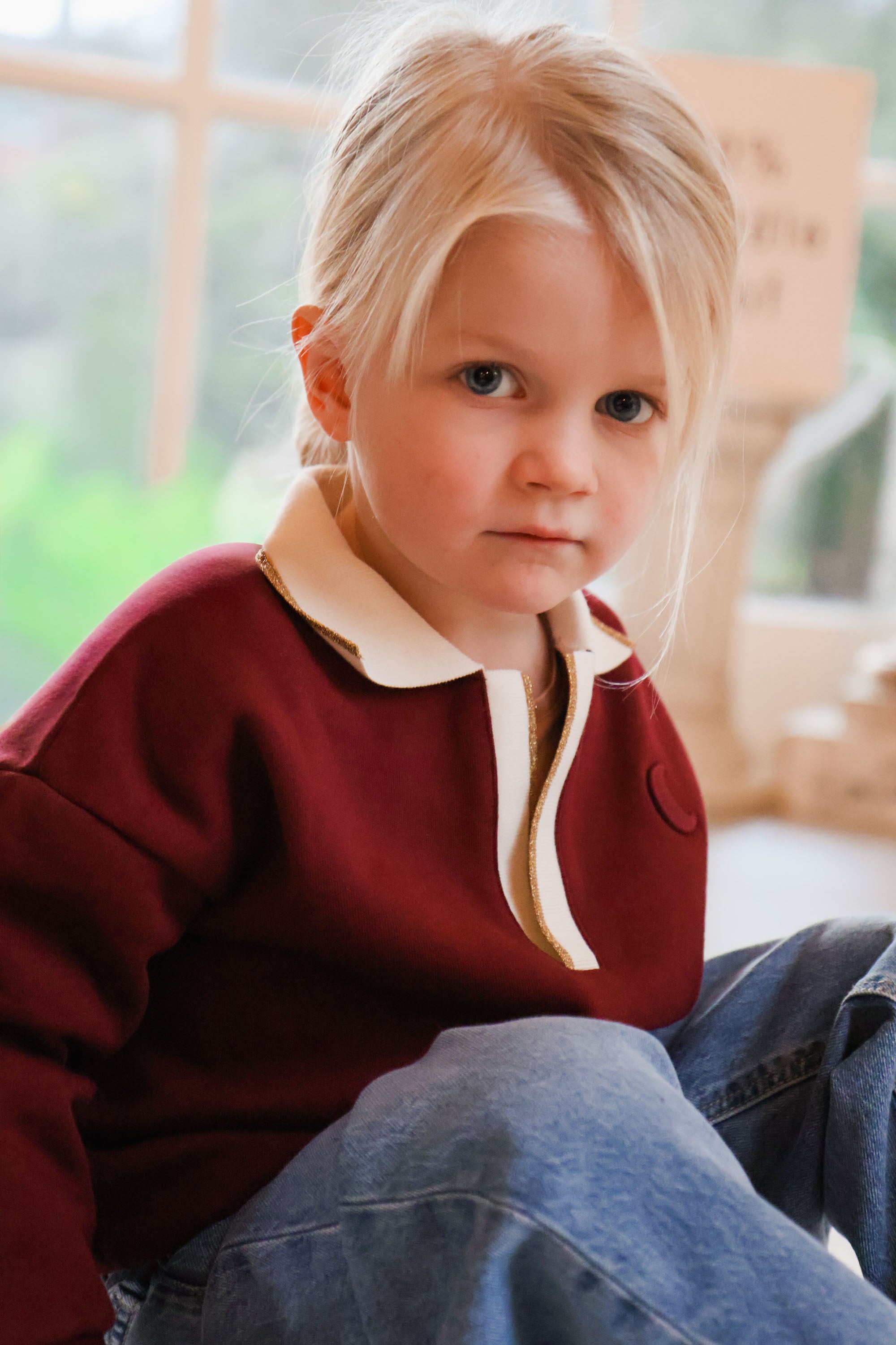 Ella and Rapha Moon felpa polo bordeaux bambina in cotone
