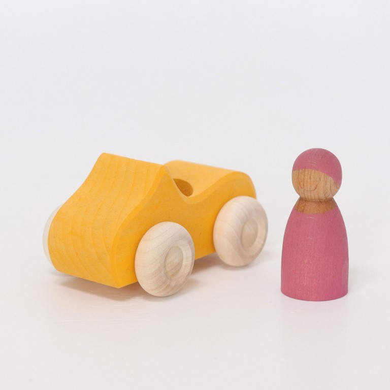 Grimm's Piccola Cabrio Gialla macchinina legno con amico