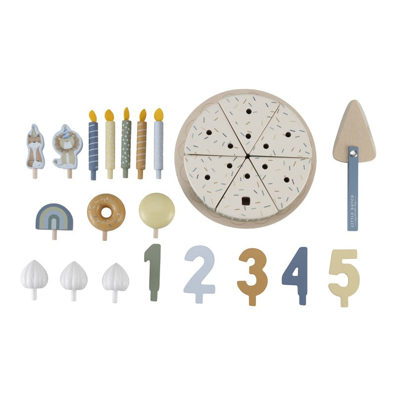 Little Dutch Torta Compleanno Gioco Legno Blu 26 Pezzi