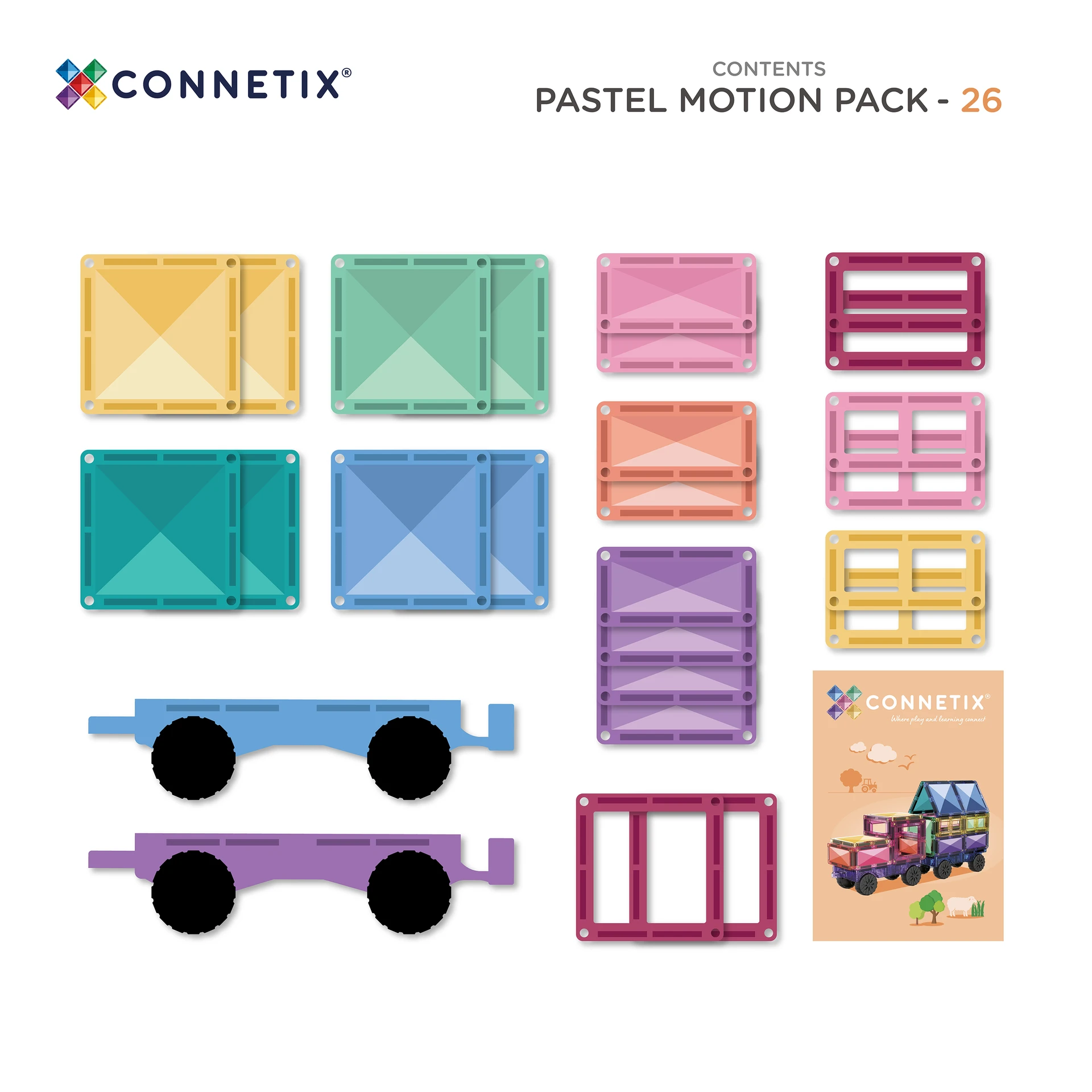 Connetix Pastel Motion Pack costruzioni magnetiche 26 pezzi ruote