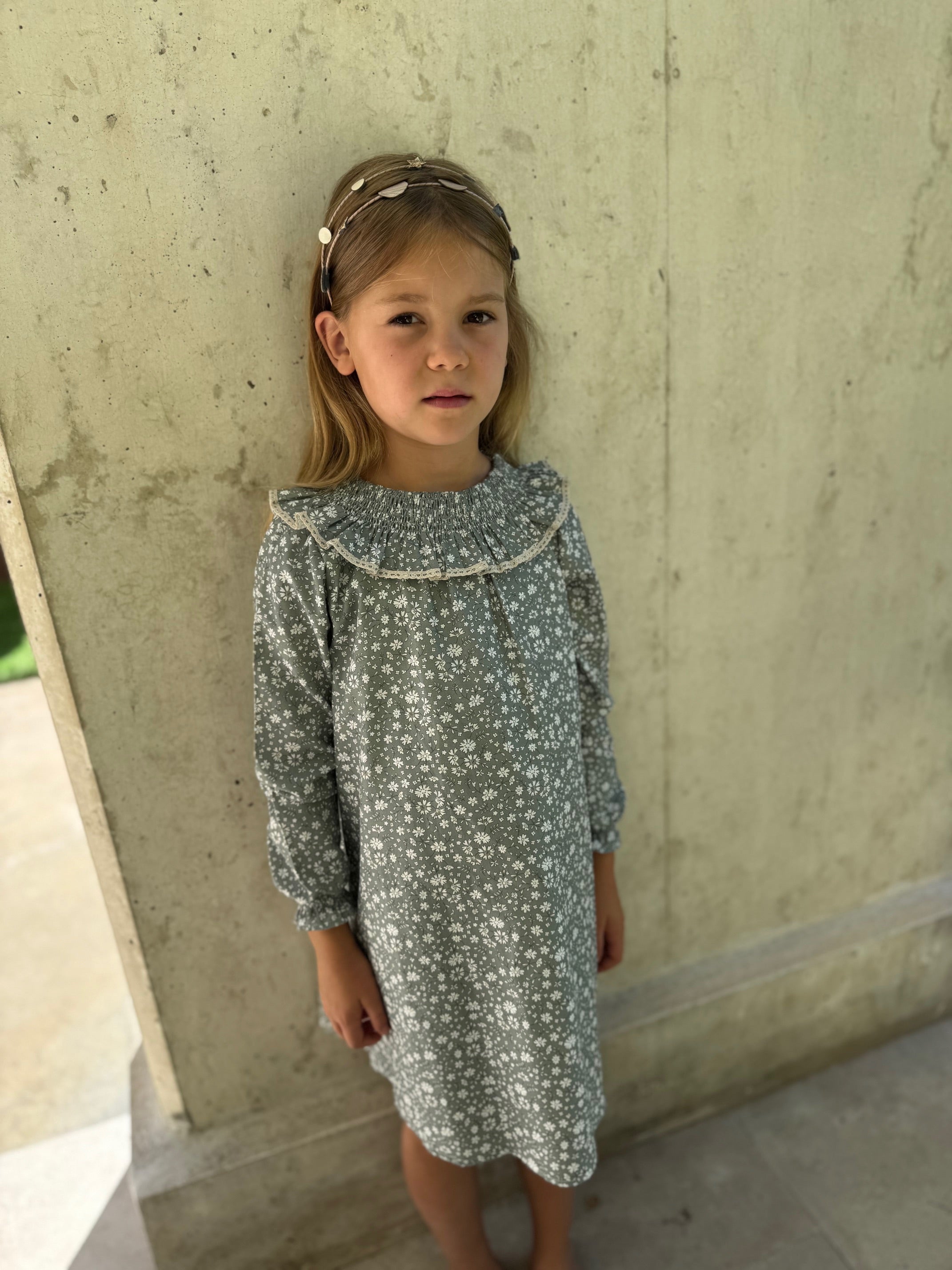 Mebi vestito bambina 5 anni verde fiori cotone