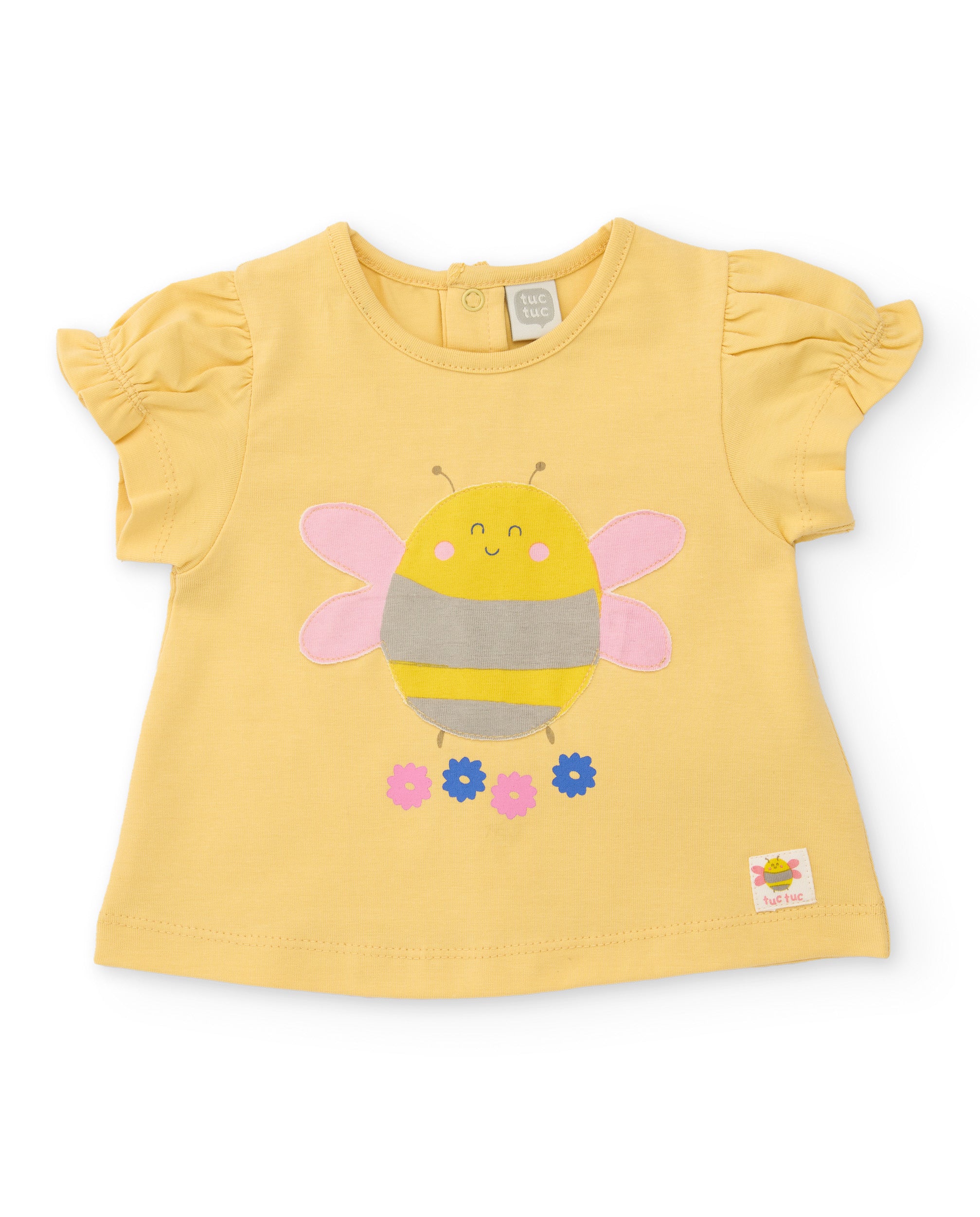 Tuc Tuc completo neonata giallo ape shorts ricamo fiori