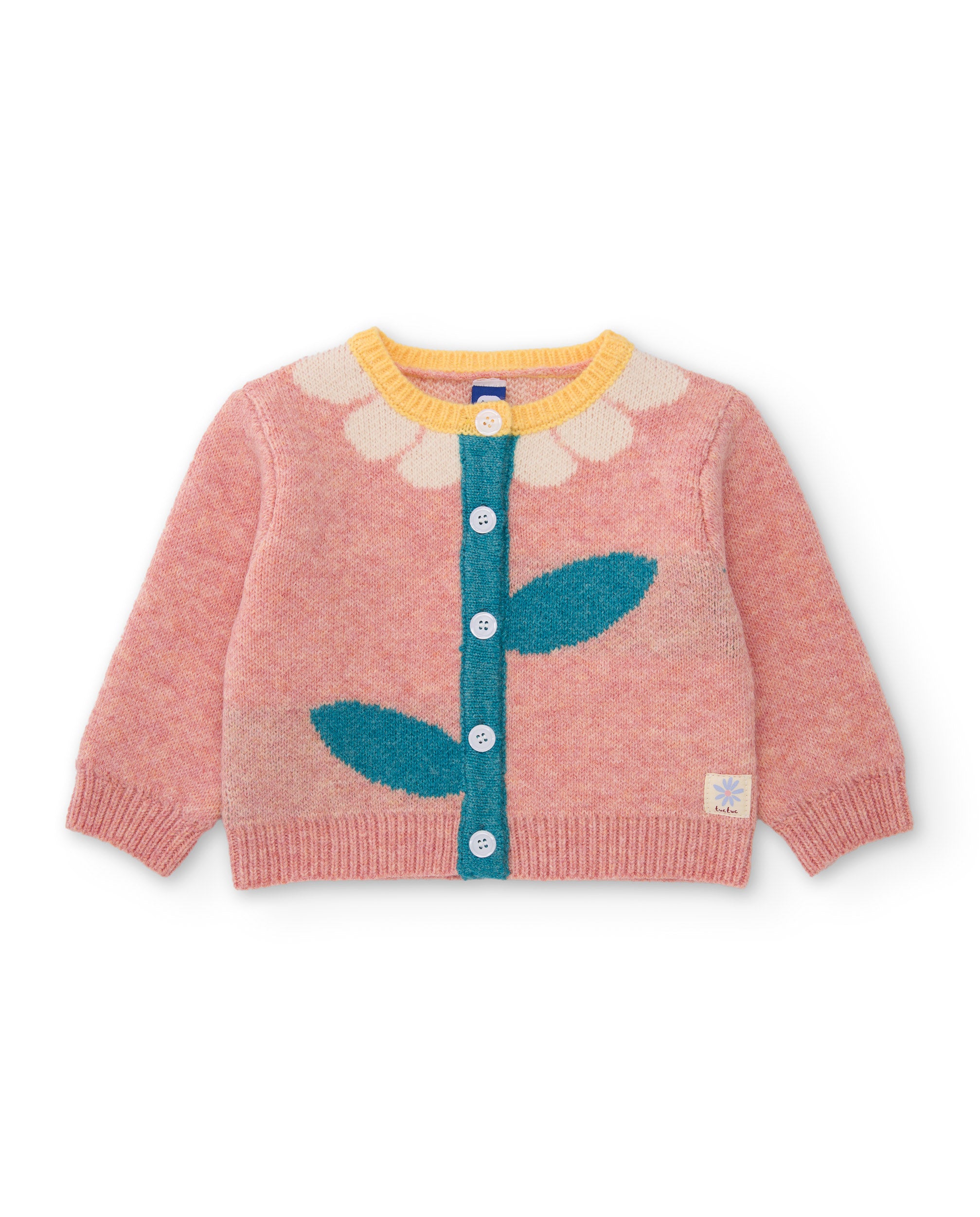 Tuc Tuc cardigan bimba ricamo rosa con bottoni