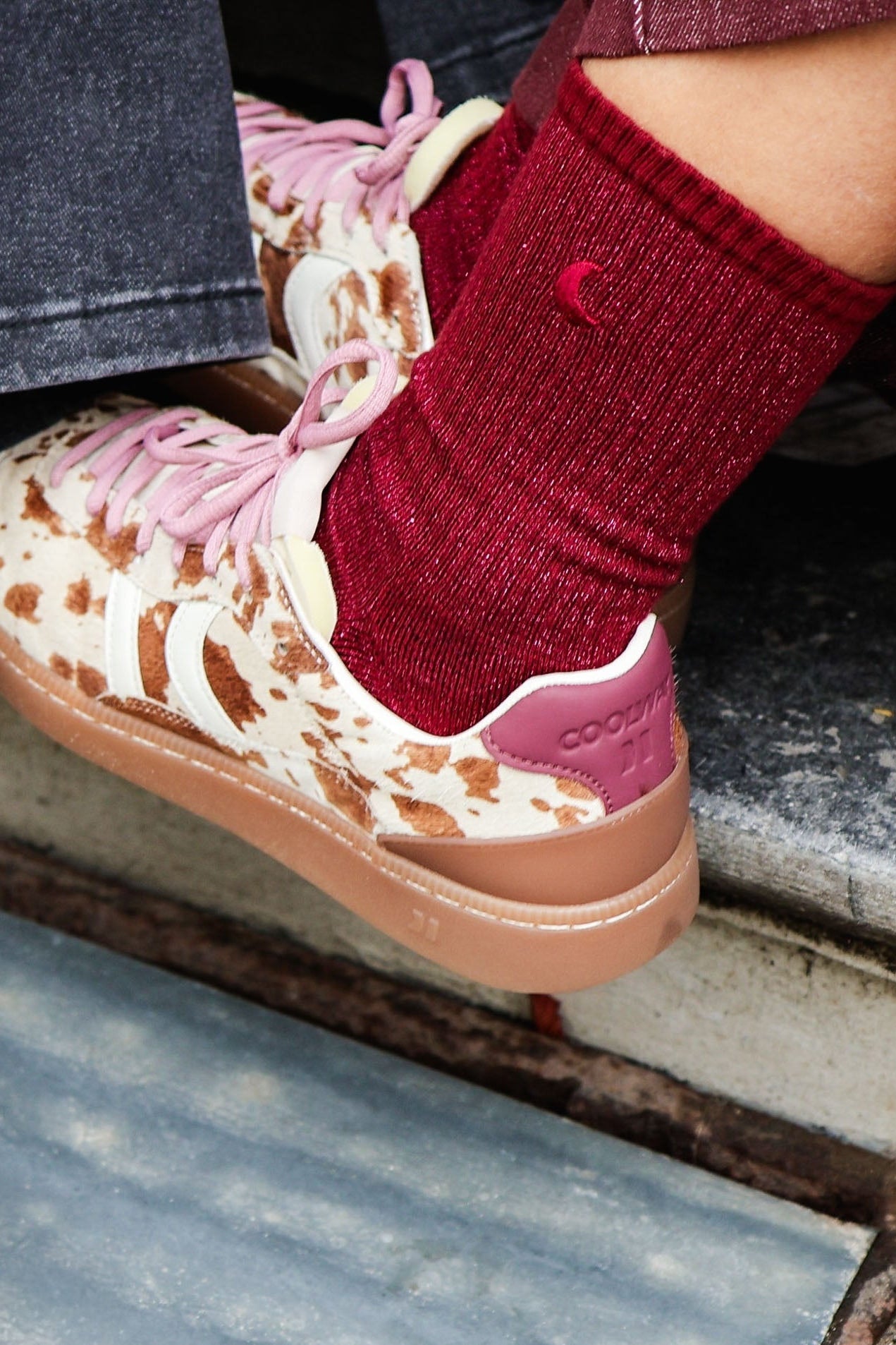 Ella and Rapha Moon calzini donna bordeaux glitter 37-41