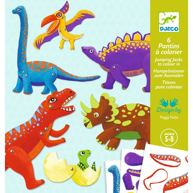 Djeco Jumping Jacks Dinos Kit Marionette 6 Pezzi