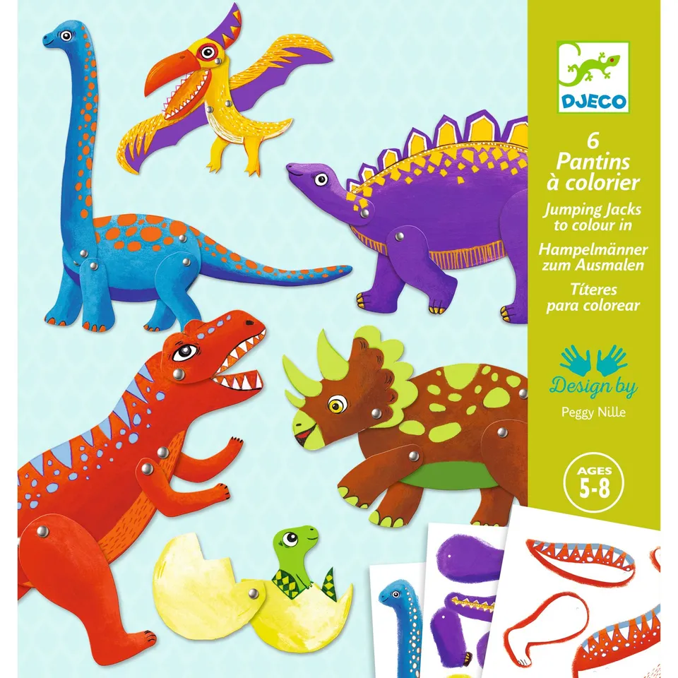 Djeco Jumping Jacks Dinos Kit Marionette 6 Pezzi