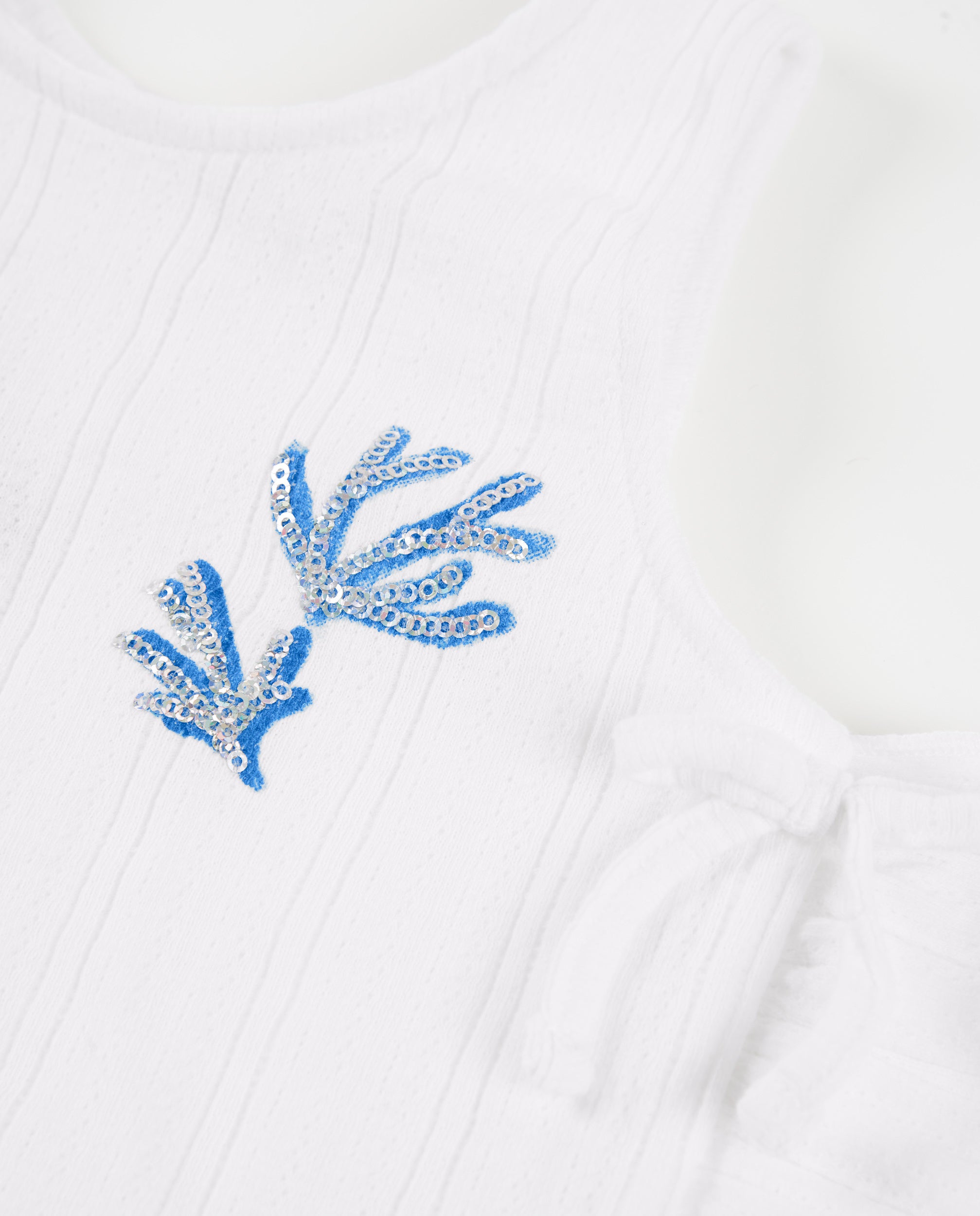 Tuc Tuc top bimba bianco paillettes blu con lacci