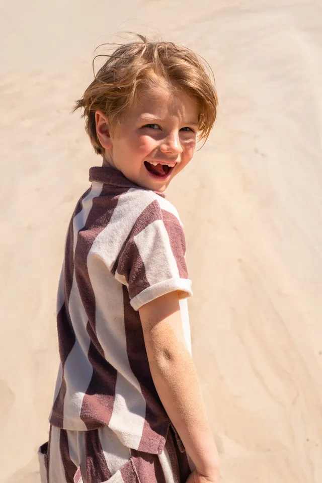 Ella and Rapha Terry Shirt maglietta marrone righe bambino