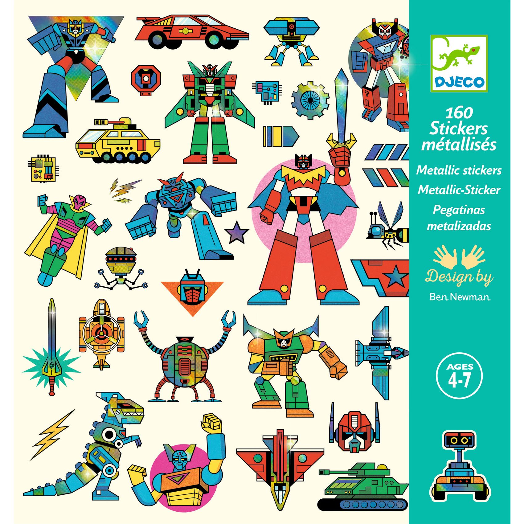 Djeco Robots cartella stickers 160 adesivi carta
