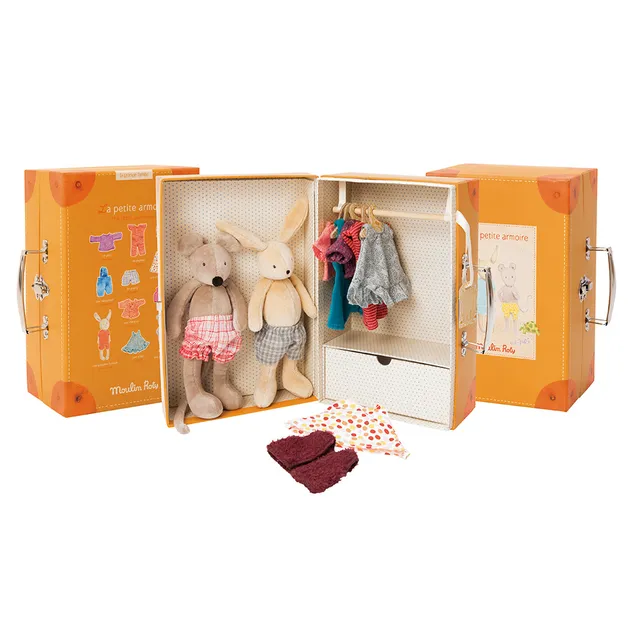 Moulin Roty Grande Famille Valigetta Armadio con Pupazzi