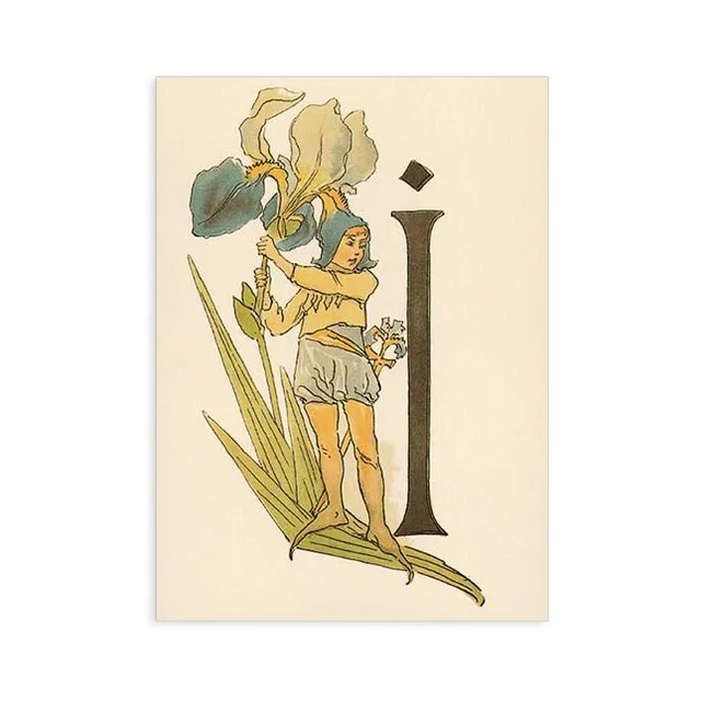 Ottilia Adelborg Alfabeto Fiorito cartolina lettera I floreale