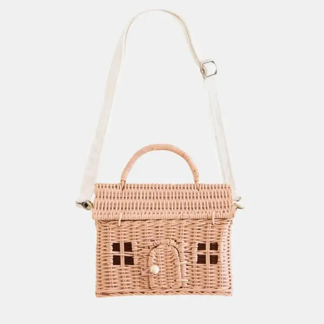 OlliElla Casa Bag borsa rattan rose 22x19 cm