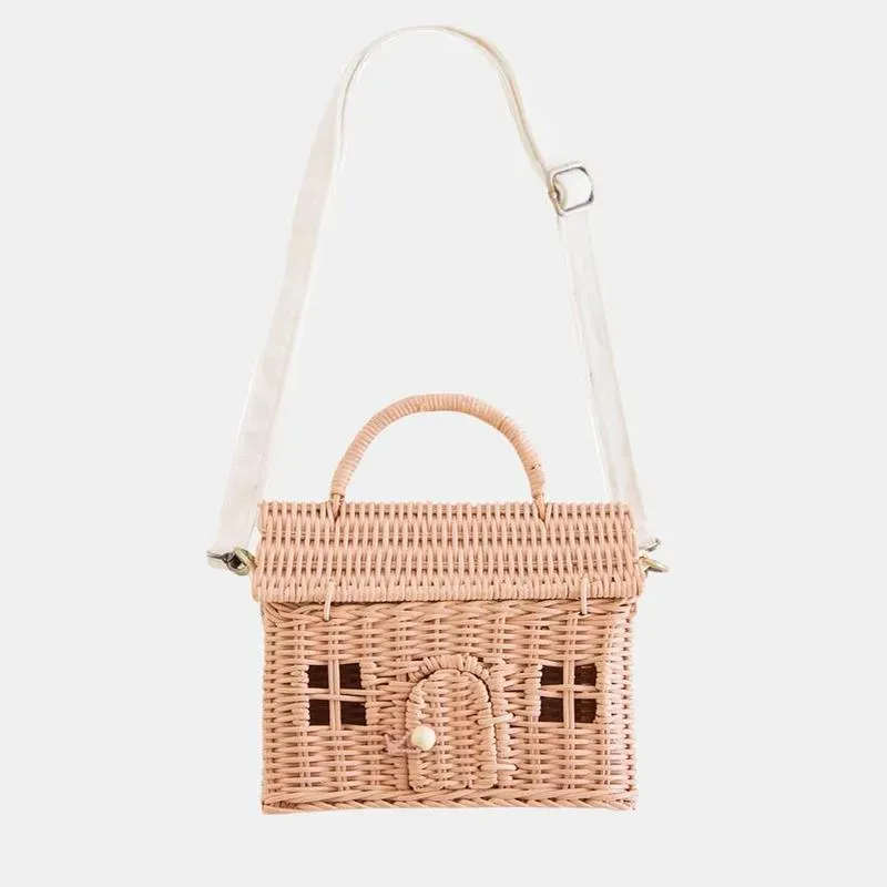 OlliElla Casa Bag borsa rattan rose 22x19 cm