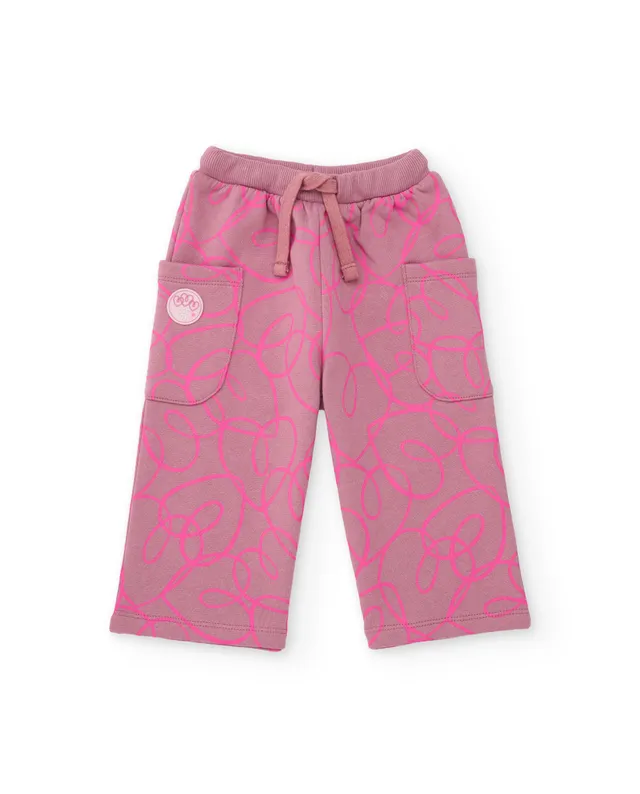 Tuc Tuc Pantaloni Felpa Bambina Rosa Nastri Felpati