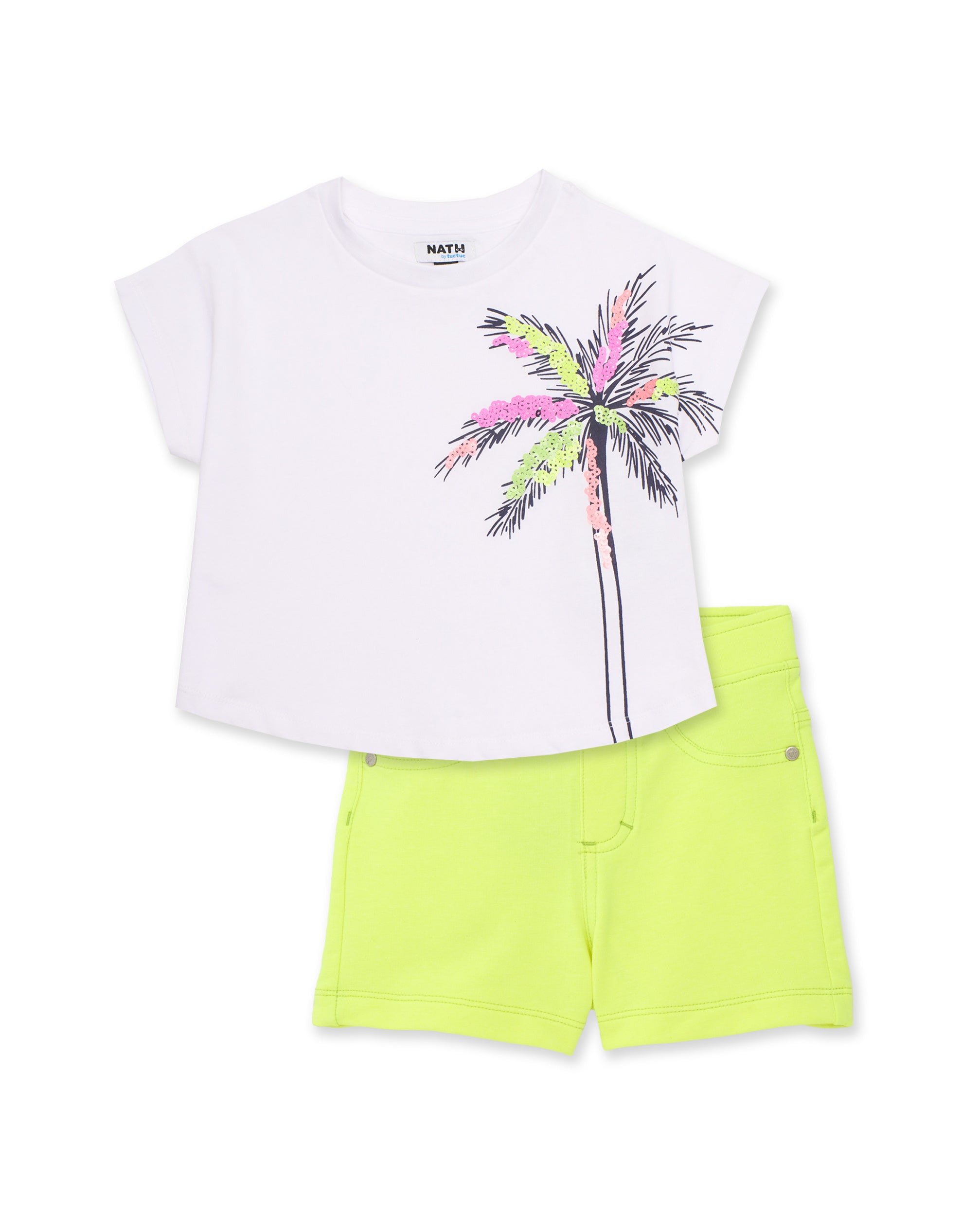 Tuc Tuc completo bambina t-shirt shorts palma bianco