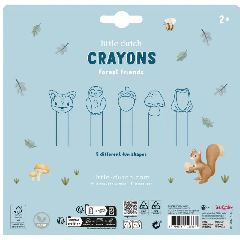 Little Dutch Forest Friends Pastelli a Cera 5 colori sagomati