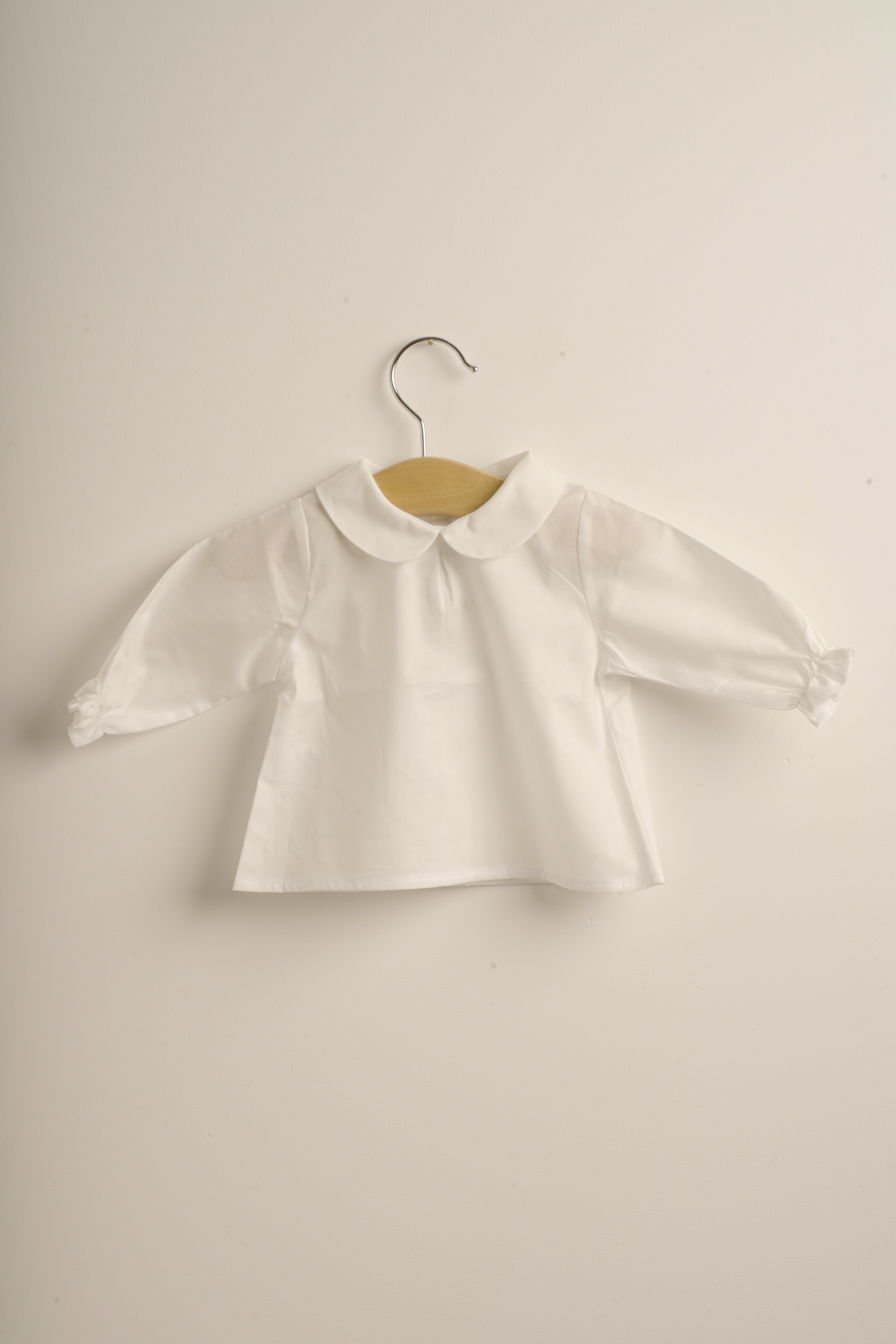 Mebi blusa neonata manica lunga collo tondo bianca cotone