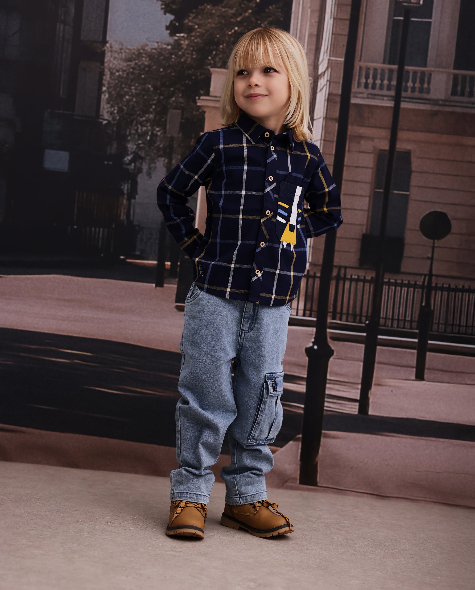 Tuc tuc jeans bambino cargo denim blu vita elasticizzata