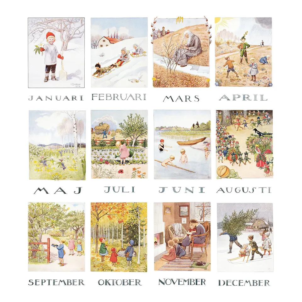 Elsa Beskow mesi dell'anno set 12 cartoline 10,5x15 cm