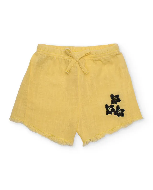 Tuc Tuc shorts bambina gialli con ricamo tessuto