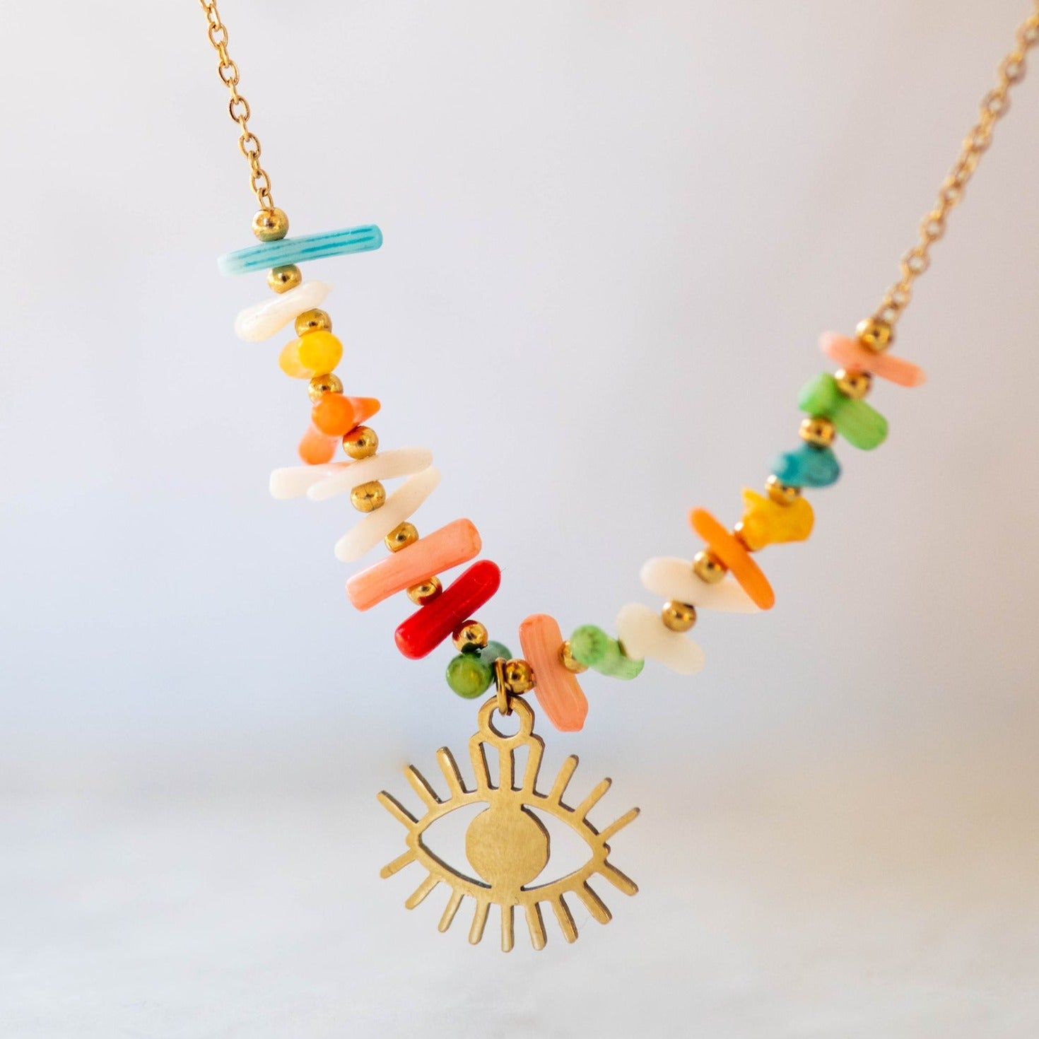 Ella and Rapha Eye of Colors collana acciaio oro donna