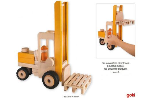 Goki carrello elevatore in legno giallo con pallet