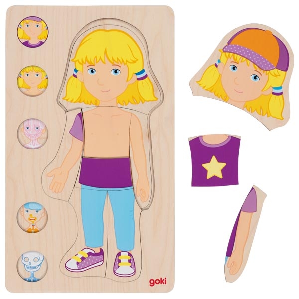 Goki corpo umano bambina puzzle legno 5 strati scheletro
