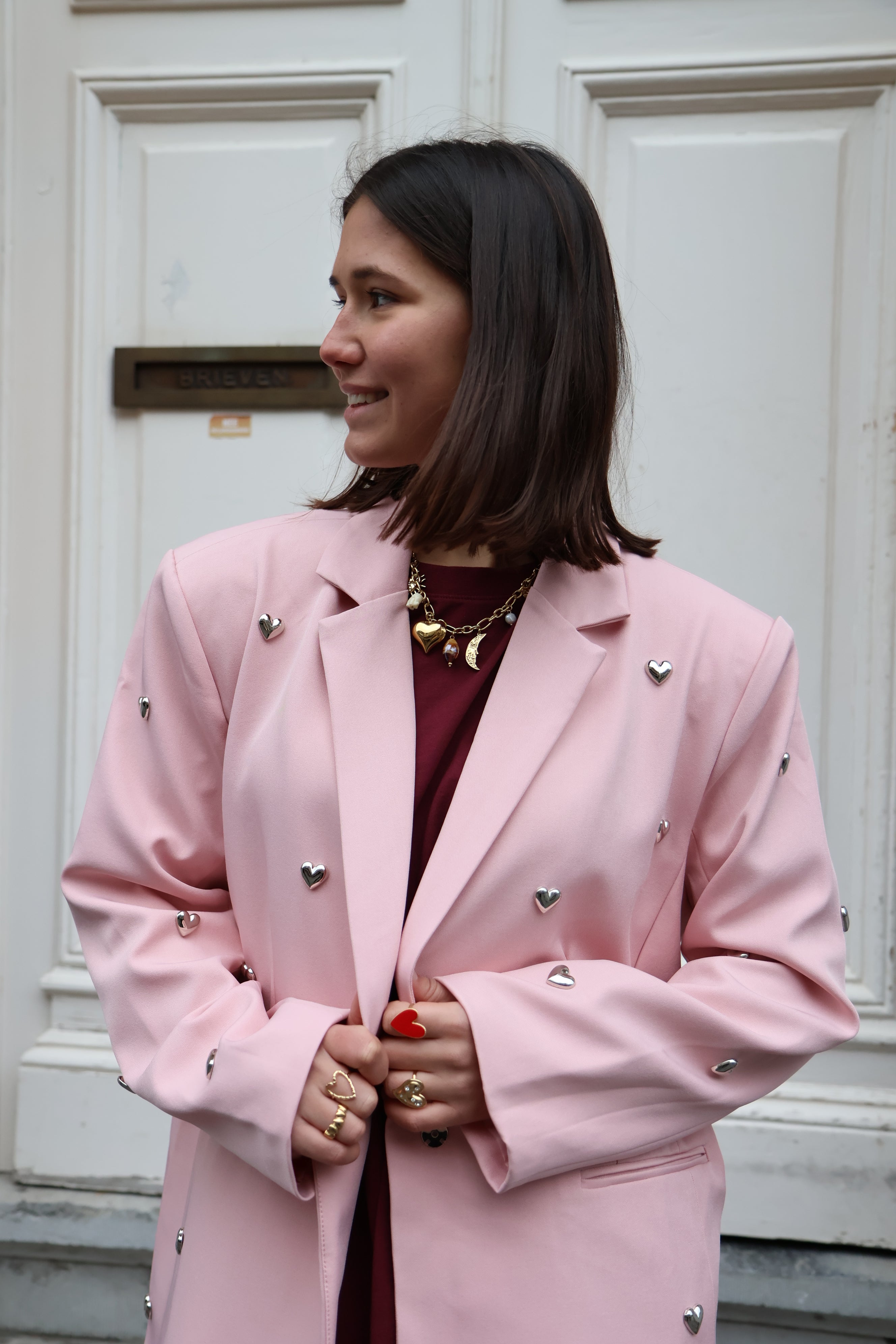 Ella and Rapha Hearts blazer soft pink oversize S/M
