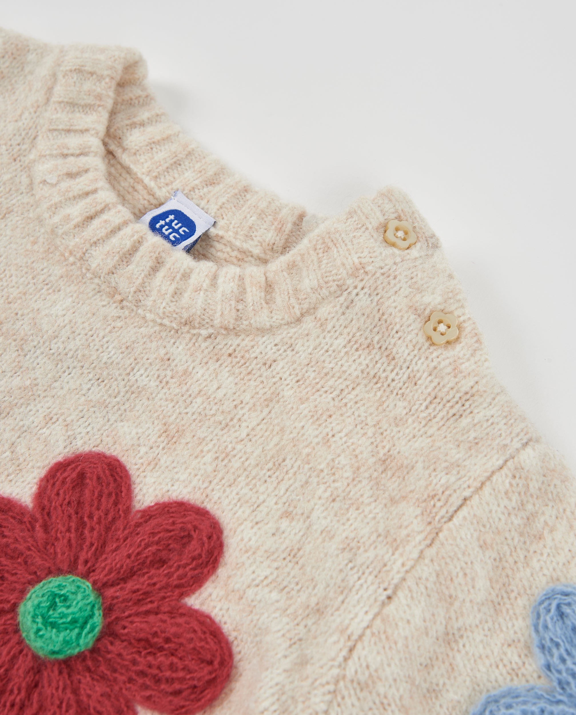 Tuc Tuc maglione bambina panna con fiori ricamati