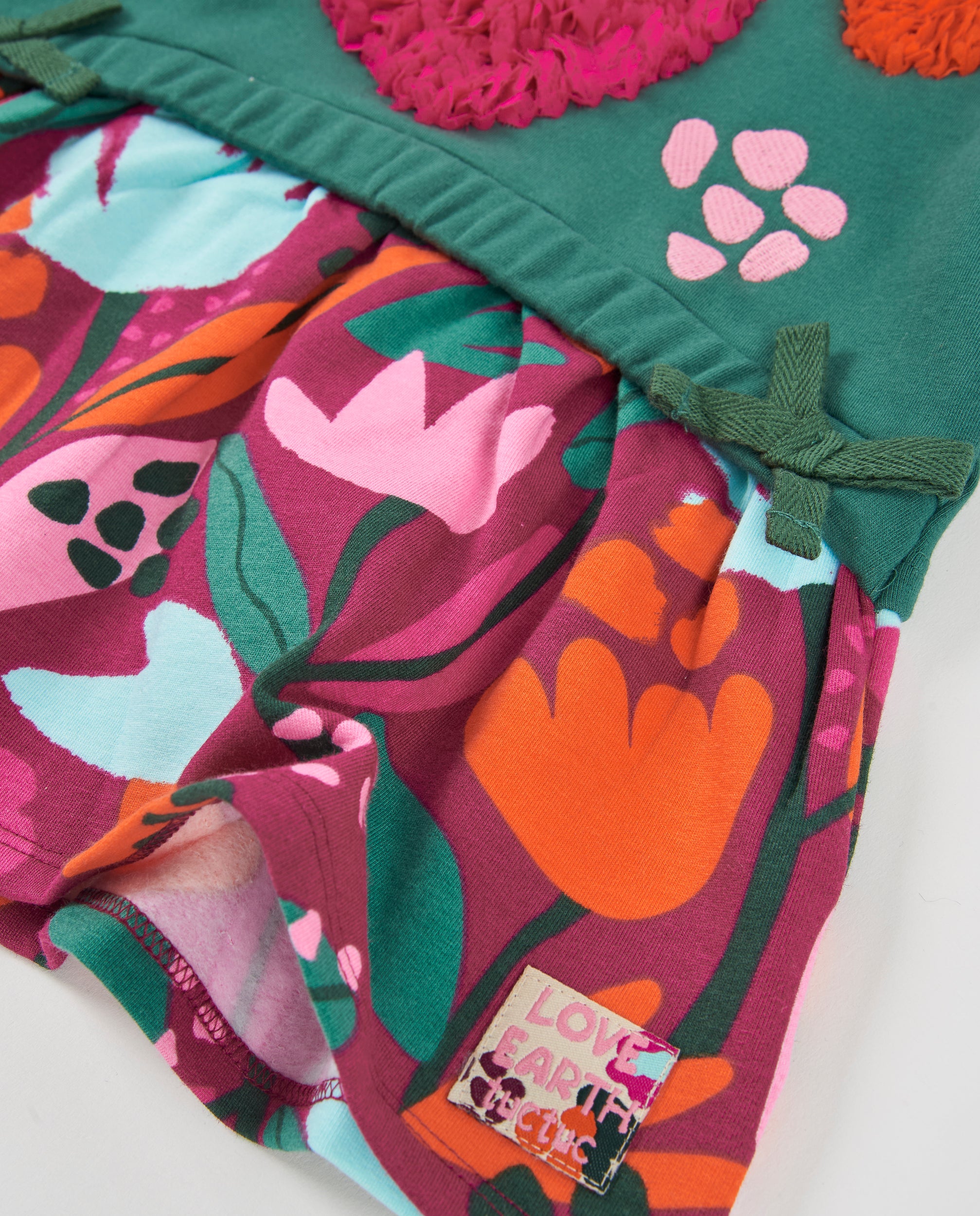Tuc tuc vestito felpa bambina cuori fiori verde