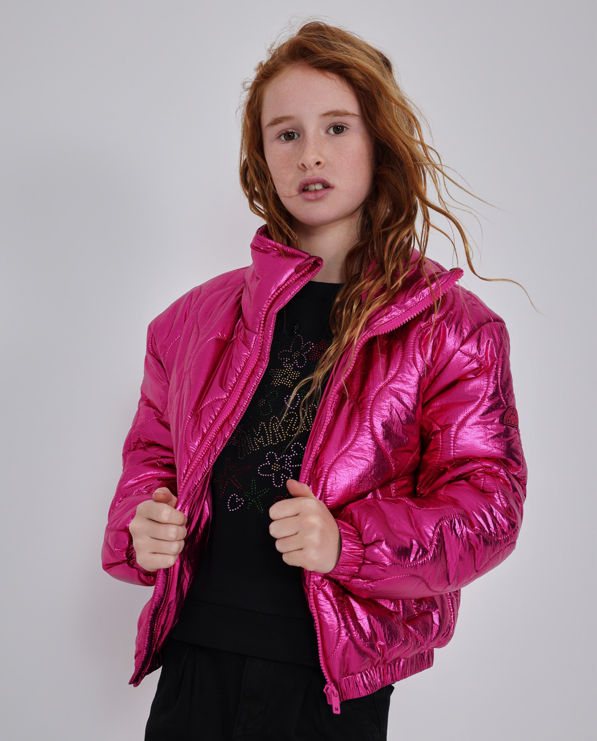 Tuc tuc piumino bambina fucsia metallizzato zip imbottito