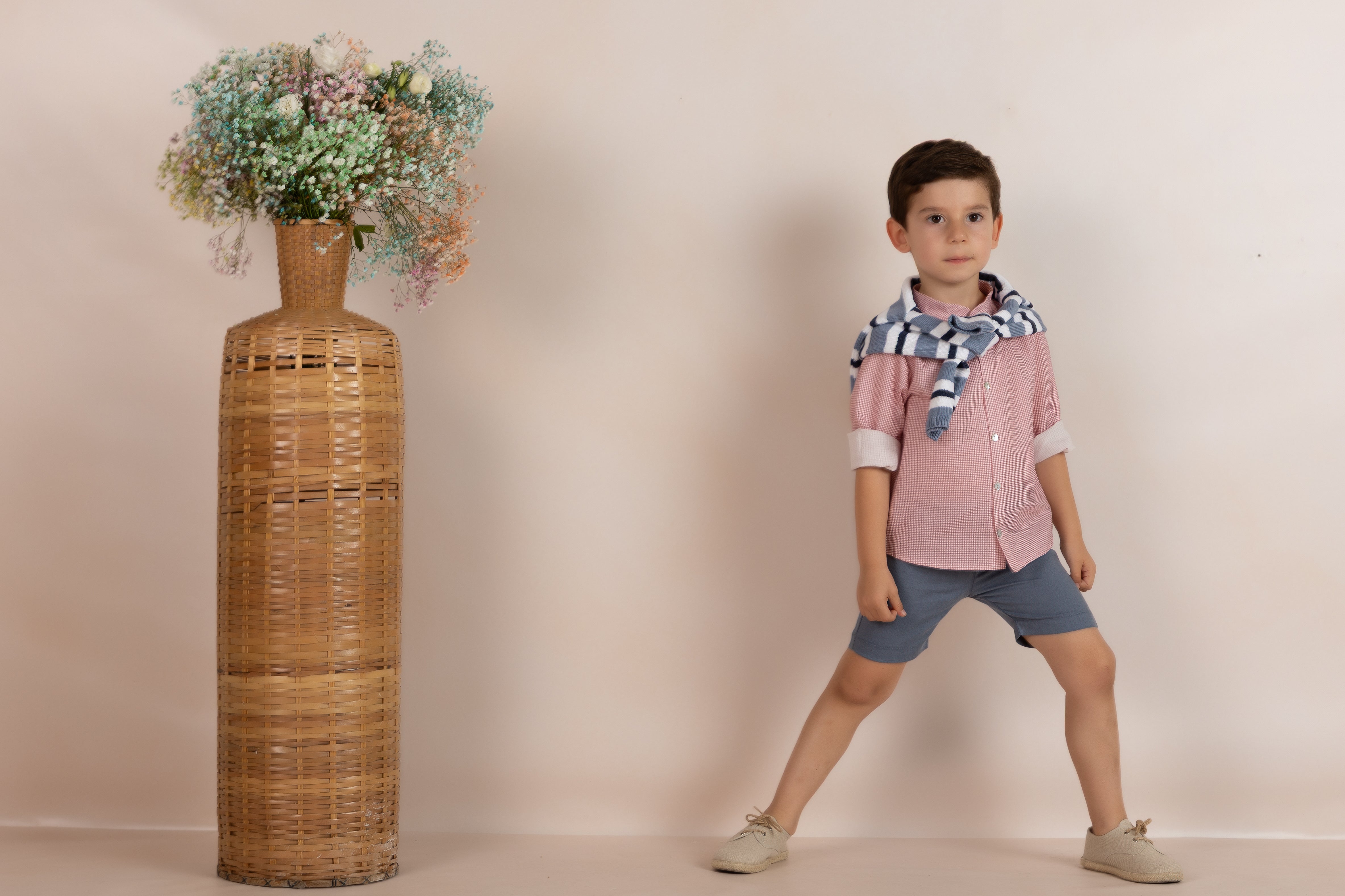 Mebi Vichy camicia bambino rossa cotone collo mao