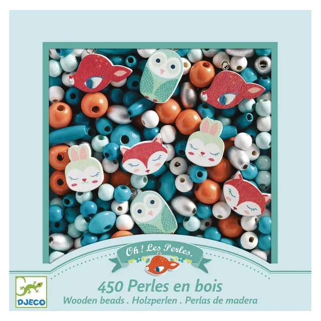 Djeco Little Animals kit perline legno collane 450 pezzi
