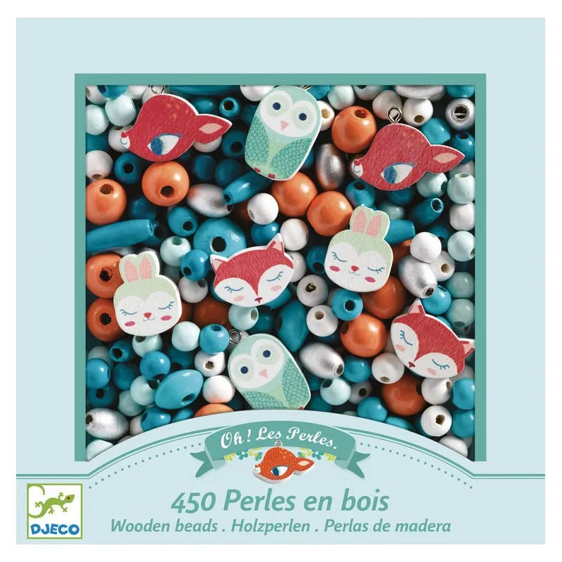 Djeco Little Animals kit perline legno collane 450 pezzi