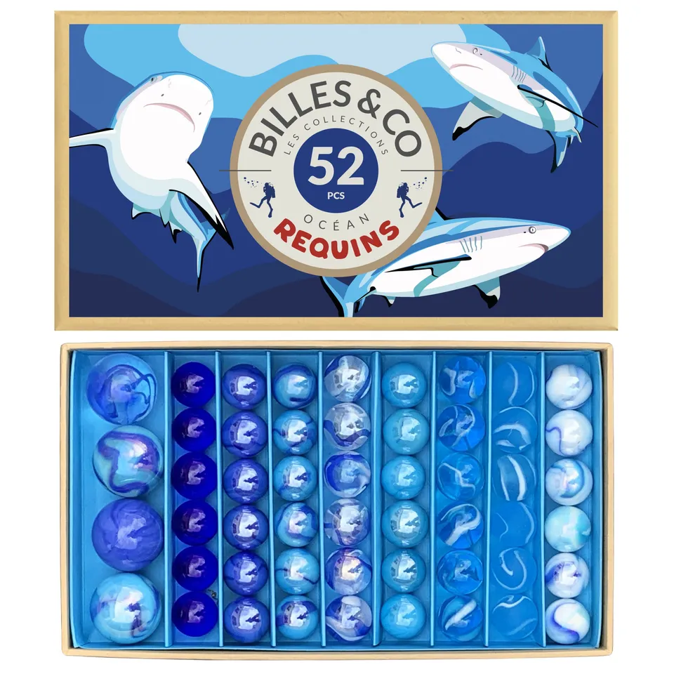 Billes & Co Requins scatola biglie vetro 52 pezzi