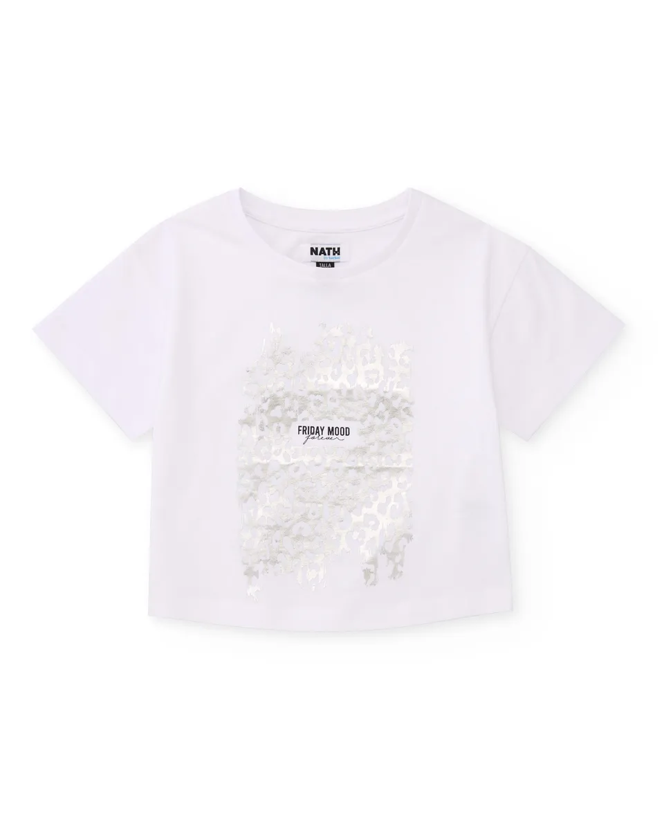 Tuc Tuc T-Shirt Bambina Bianca Stampa Metallizzata
