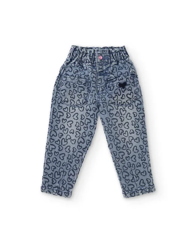 Tuc tuc jeans bambina blu con cuori elastici