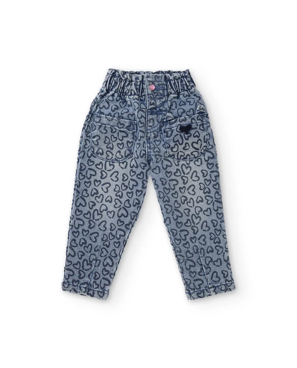 Tuc tuc jeans bambina blu con cuori elastici