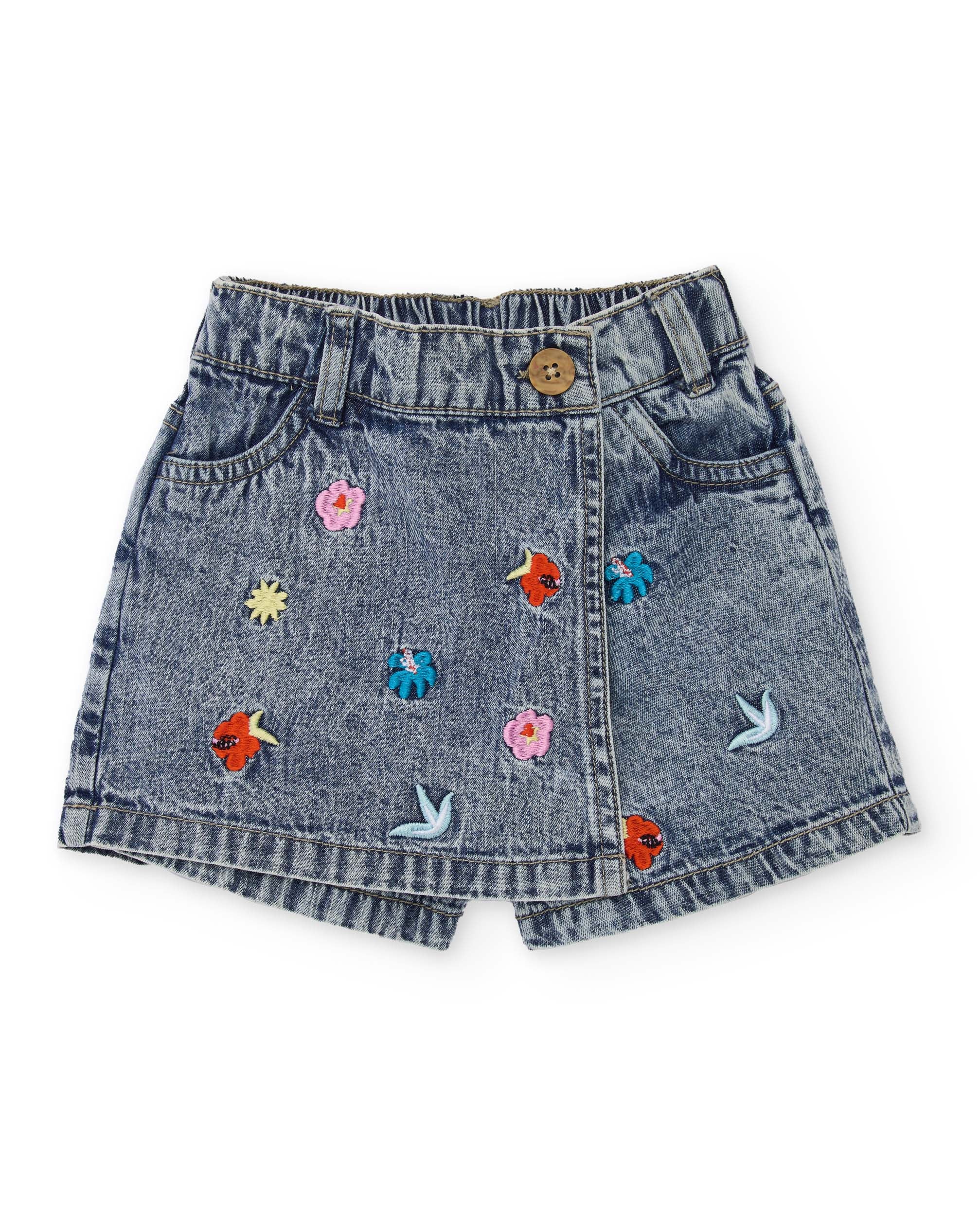 Tuc Tuc shorts bambina denim ricamo floreale jeans