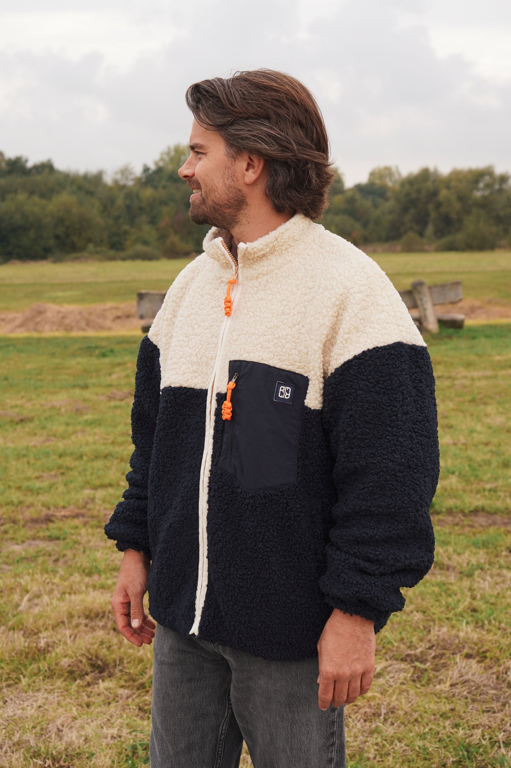 Ella and Rapha Teddy giacca uomo beige navy loose fit