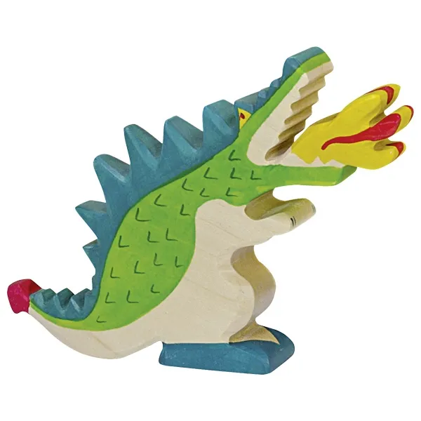 Holztiger Drago Verde figura legno sputa fuoco 19 cm