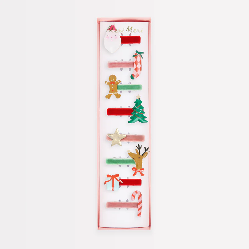 Meri Meri Set 8 Mollette Capelli Natale velluto