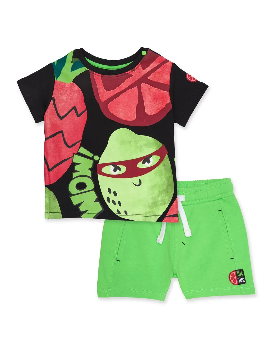 Tuc Tuc completo maglietta e shorts jersey nero stampa frutta