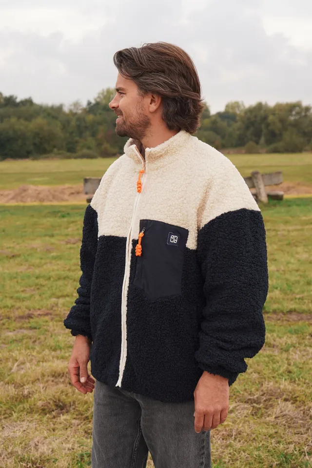 Ella and Rapha Teddy giacca uomo beige navy loose fit
