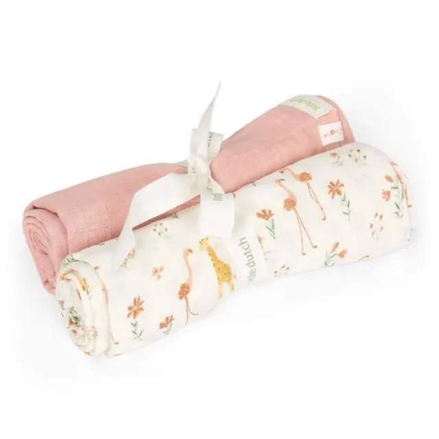 Little Dutch Safari Friends mussoline cotone 2 pezzi fenicotteri