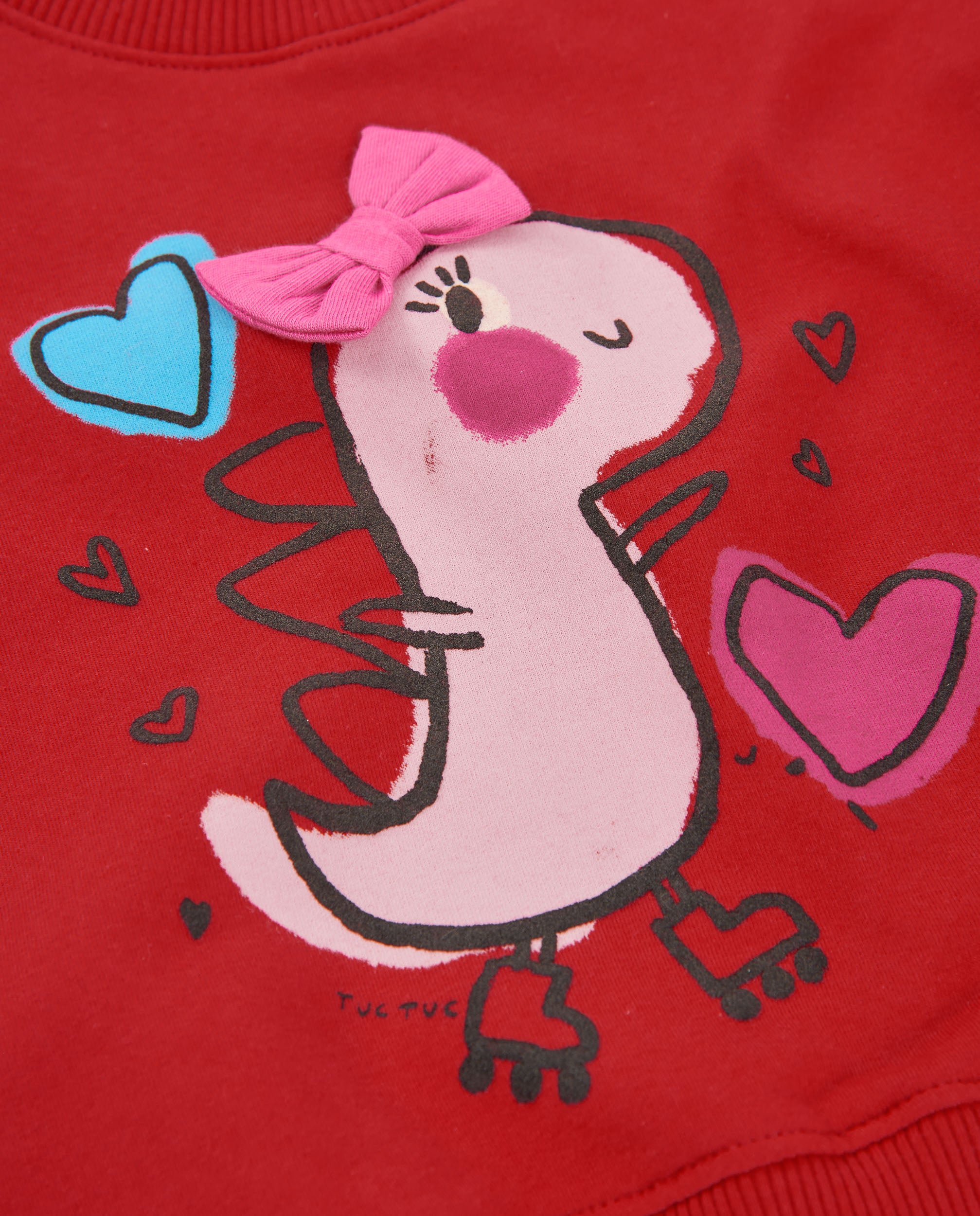 Tuc tuc Dino Roll felpa bambina rossa stampa dinosauro